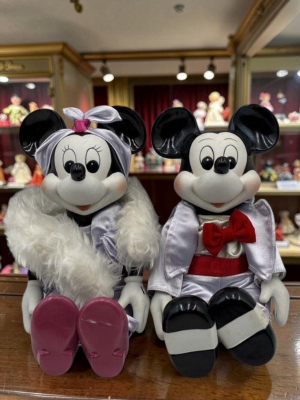 Vintage 1989 Disney Mickey & Minnie Mouse Porcelain Wind‑Up Musical Dolls